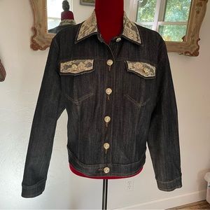 V Cristina Dark Denim Jacket Lace & Rhinestones! Size XL